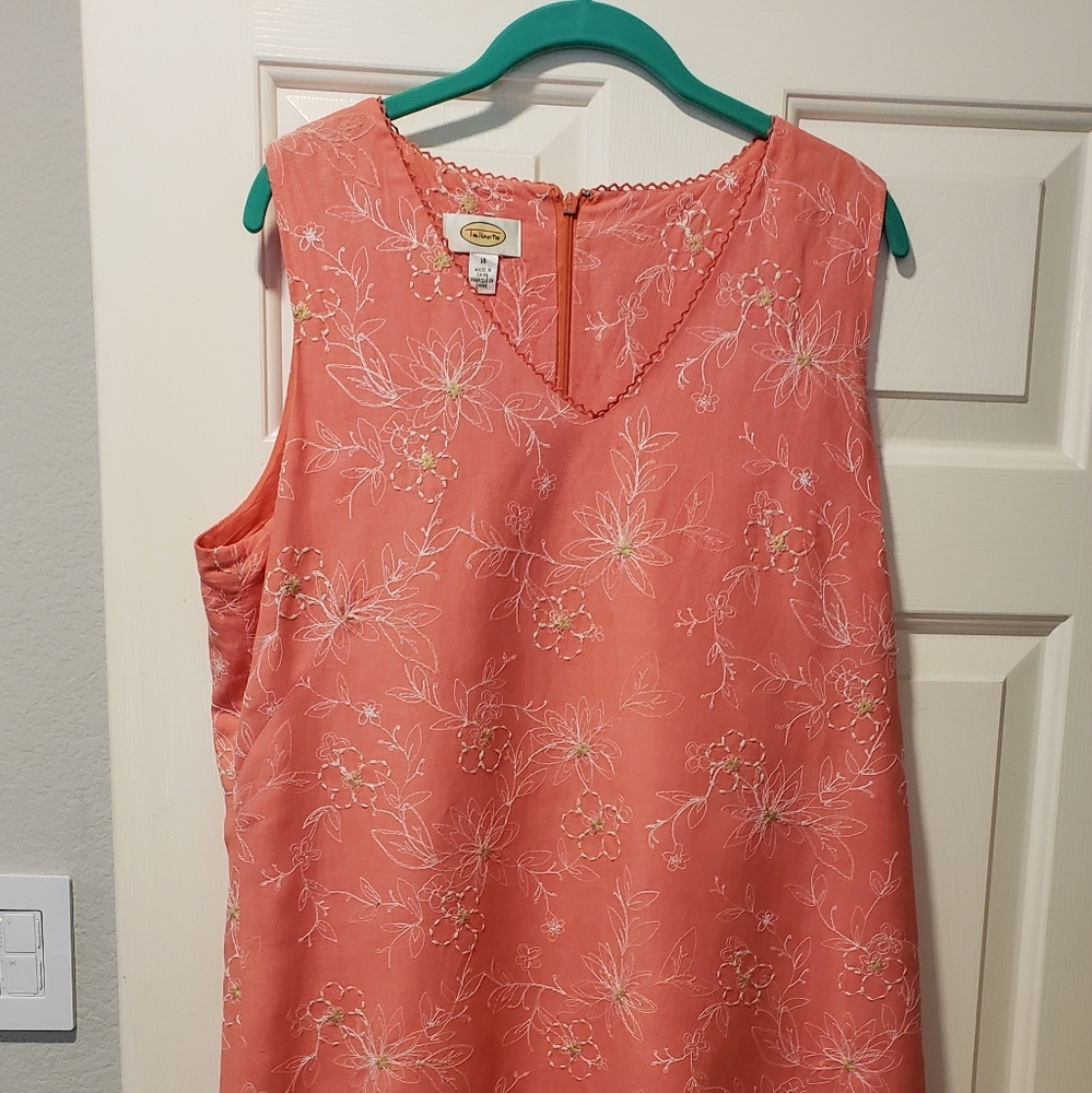 Talbots Coral Tea Length Lined Linen Dress
